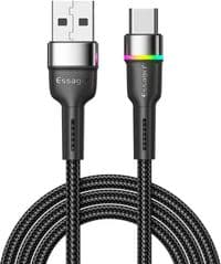 Дата кабель USB 2.0 AM to USB-C 0.5m 3A LED black Essager (EXCT-XCDB01)