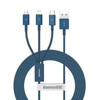 Дата кабель USB 2.0 AM to Lightning + Micro 5P + Type-C 1.5m 3.5A blue Baseus (CAMLTYS-03)