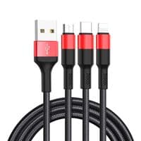 Кабель HOCO X26 USB-1 3 in 1 Micro/Iphone/Type-C, 2A, длина 1м, Black, Box