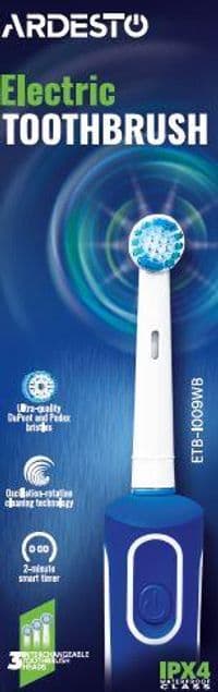 Щетка зубная электр. Ardesto, ETB-I009WB, 4,5т. колив/мин, насадок-3, IPX4, белый+синий