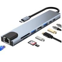 Адаптер Dynamode 8-в-1 USB-C для HDTV 4K/30Hz, RJ45, 1xUSB3.0, 1xUSB2.0, 1xUSB Type-C PD 100W (мама)