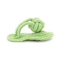 Іграшка для собак мотузка-апорт із вузлами. Форма тапка. Розмір 7х15,5 см. Колір зелено-синій.