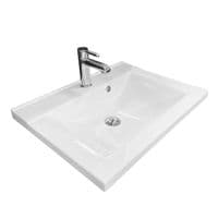 Раковина, умивальник Adamant QUANTO, штучний камінь, прямокутний з отвором для змішувача, з отвором для переливу, 600х447х140мм, накладний, білий