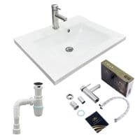 Набір. Раковина Adamant QUANTO 60, штучний камінь, прямокутний із сифоном Click-Clack + змішувач