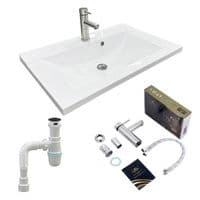 Набір. Раковина Adamant QUANTO 70, штучний камінь, прямокутна із сифоном Click-Clack + змішувач