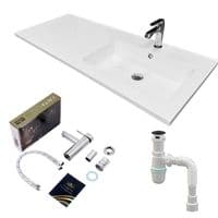 Набір. Раковина Adamant FLATE 120R, штучний камінь, прямокутна із сифоном Click-Clack + змішувач