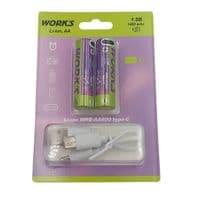 Аккумуляторные батарейки Li-ion WRB AA600, тип АА, 1.5V, ype-c, 1480mAh, блистер 2шт