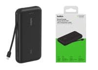 Акумулятор портативний літій-іонний Power Bank Belkin 20000мА·год, 20Вт, з інтегрованим кабелем USB-C, чорний
