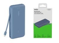 Акумулятор портативний літій-іонний Power Bank Belkin 20000мА·год, 20Вт, з інтегрованим кабелем USB-C, синій