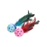 Игрушка для кошек Hippie Pet Мячики пластиковые с перьями разноцветные 18 см 2 шт (HIPCT22037)