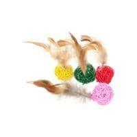 Игрушка для кошек Hippie Pet Мячики из ротанга с перьями разноцветные 4 см 4 шт (HIPCT14200)