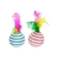 Игрушка для кошек Hippie Pet Мячики из веревки с перьями разноцветные 4.5 см 2 шт (HIPCTM00180)