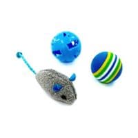 Игрушка для кошек Hippie Pet Мышка и два мячика, серый и синий (HIPSET2303005)