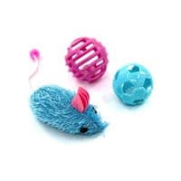 Игрушка для кошек Hippie Pet Мышка и два мячика, синий и розовый (HIPSET2303006)