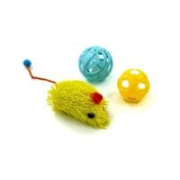 Игрушка для кошек Hippie Pet Мышка и два мячика, желтый и синий (HIPSET2303001)