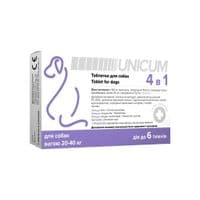 Таблетки для тварин Unicum 4 в 1 від бліх, кліщів, гельмінтів з пробіотиком для собак 20-40 кг (4820275970336)