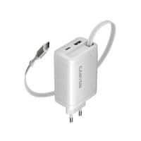Зарядний пристрій CANYON OnCharge 65RC Вбудований кабель USB-C 65 Вт 1xPD 1xQC EU Білий