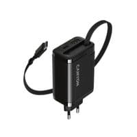 Зарядний пристрій CANYON OnCharge 65RC Вбудований кабель USB-C 65 Вт 1xPD 1xQC EU Чорний