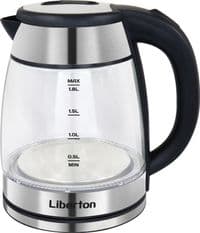 Электрочайник Liberton LEK-6833, Black, 1500W, 1.8л, стекло+нерж.сталь, дисковый, индикатор уровня воды, защита от перегрева, отключение при отсутствии воды