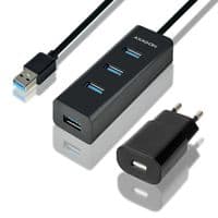 Хаб AXAGON HUE-S2BP USB3.0 CHARGING hub, 1.2м кабель, MicroUSB заряджання, чорний