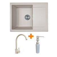 Набор кухонный Adamant Minimal, искусственный камень, прямоугольный, с крылом, 615х495х200мм, чаша - 1, врезная, Avena + смеситель и дозатор