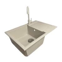 Набор кухонный Adamant Horizon Medium, искусственный камень, прямоуголь., с крылом, 700х500х230мм, чаша - 1, врезная, Avena + смеситель