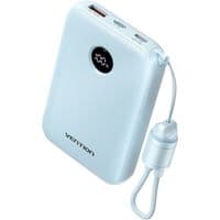 UMB Vention 10000 мАч, быстрая зарядка 22,5 Вт, USB-A, 2xUSB-C, со встроенным кабелем USB-C, синий.
