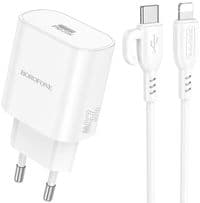 Набор СЗУ BOROFONE BA82A + кабель Type-C, 110-240V, PD25W, USB-C, 1м кабель, White, Box