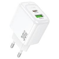 СЗУ 110-240V HOCO CS55A, 1xUSB, 1xUSB-C, PD30W, White, Blister