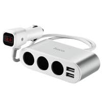 АЗУ-разветвитель Hoco Z13. In: 12-24V. 3 гнезда прикуривателя 2 порта USB (2.1A). LED дисплей. Grey. Box