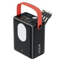 Зовнішній зарядний пристрій ACL PW-143 80000mAh, PD22.5W, 3xUSB+USB-C, 4 кабелі (USB / Micro / Type-C / Lighting), фонарь, 1,4 кг, чорний / білий, коробка