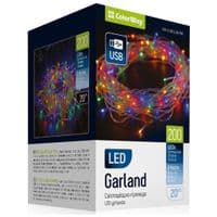 Гирлянда светодиодная ColorWay, 200 LED, разноцветая, 20 м, 8 функций, питание от USB (6 Вт), прозрачный кабель (CW-G-200L20UTMC)