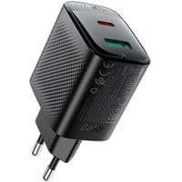 Зарядний пристрій 2xUSB 45W (USB-C+USB-A) Gan A106 Black Acefast