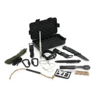 Туристичний бокс з набором для виживання, 18 предметів, (ніж, карабіни, ліхтарик, гніт, мотузка та ін.), пластик, 20*11.7*6.9см