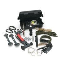 Туристичний бокс з набором для виживання, 19 предметів, (сокирка, карабіни, ліхтарик, гніт, мотузка, волосінь та ін.), пластик, 20*12*6см