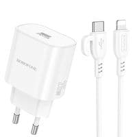 Набор СЗУ BOROFONE BA82A + Lighting кабель, 110-240V, PD25W, USB-C, кабель 1м, White, Box