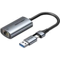 Переходник USB Type-C/USB-A --> Ethernet RJ45 1000Mb серый Aluminum Alloy Type Vention