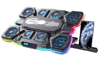Подставка под ноутбук IceCoorel Q10, до17, fan4-70*15/2-50*15/2-60*15 мм, корпус пластик+алюминий, TYPE C+LCD display, 422x310x39.5mm, RGB-10 режимов, DC12