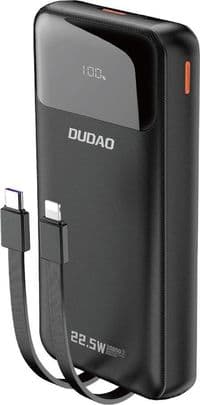 Батарея універсальна Dudao K15Pro 20000mAh PD/22.5W, QC, with built-in cables, Black (6977196682430)