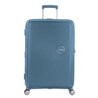 Чемодан American Tourister, Soundbox, полипропилен, большой, 77см,  97/110л, TSA, 4 колеса, EXP, серо-синий
