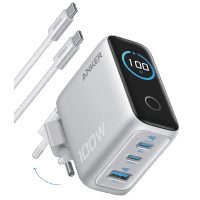 Сетевая зарядка ANKER GaN Charger 100W, 2xUSB-C PD & 1xUSB-A w Display and Cable (Silver)