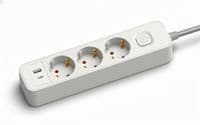 Удлинитель сетевой 2E TwoColors 3м, 3xТипF, 16A, 2xUSB-C, 1x USB-A, бело-черный