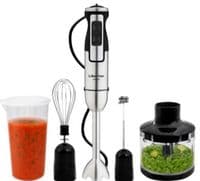 Блендер Liberton LHB-0316, Inox/Black, 1500W, погружной, 2 скорости, турбо режим, насадка блендер, венчик для взбивания, мерный стакан 600 мл, чаша измельчителя 400 мл