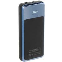 Універсальна мобільна батарея 20000 mAh, RivaCase Rivapower VA1075, Black/Blue, 45 Вт, 2xType-C (PD3.0) / 2xUSB (QC3.0), цифровий LED дисплей