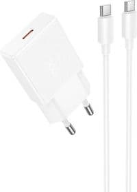 Мережевий зарядний пристрій з кабелем HOCO N72 Speed single-port PD20W ultra-thin charger set(C to C)(EU)