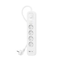 Подовжувач мережевий Belkin 2м, 4хТип, 16А, USB-A/USB-C 18Вт, фільтр, білий