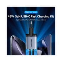 Зарядное устройство Vention 2xUSB-C PD45W GaN + cable USB-C to USB-C 1.0m 5A gray (TZ-FCFH0-EU)