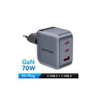 Зарядное устройство Vention 1xUSB-C PD70W + 1xUSB QC3.0 22.5W GaN + cable USB-C to USB-C 1.0m 5A gray (TZ-FCGH0-EU)