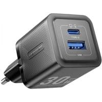 Зарядное устройство Vention 1xUSB-C PD30W + 1xUSB QC3.0 30W GaN + cable USB-C to USB-C 1.0m black (TZ-FEQB0-EU-01)