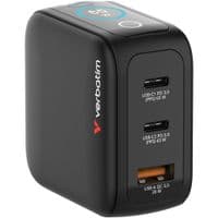 Настенное мини-зарядное устройство Verbatim с дисплеем Mini GaN 65 Вт, 3 порта (2xUSB-C/1xUSB-A)